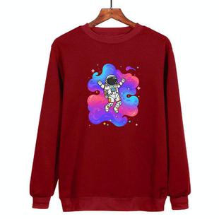 Astronaut Printed Casual Loose Round Neck Sweatshirt Print On Your Demand, Size:L(Wine Red)
