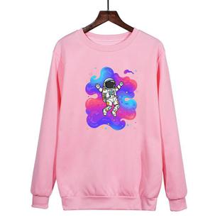 Astronaut Printed Casual Loose Round Neck Sweatshirt Print On Your Demand, Size:XXL(Pink)