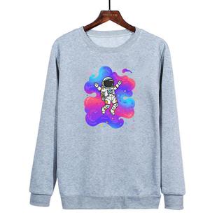 Astronaut Printed Casual Loose Round Neck Sweatshirt Print On Your Demand, Size:XXL(Grey)