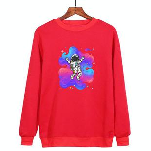 Astronaut Printed Casual Loose Round Neck Sweatshirt Print On Your Demand, Size:XXXL(Red)