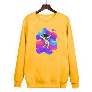 Astronaut Printed Casual Loose Round Neck Sweatshirt Print On Your Demand, Size:XXXL(Yellow)