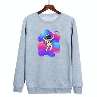 Astronaut Printed Casual Loose Round Neck Sweatshirt Print On Your Demand, Size:XXXL(Grey)