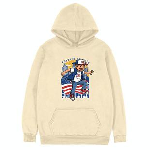 Boy Printed Fleece Hooded Sweatshirt Print On Your Demand, Size:XS(Khaki)