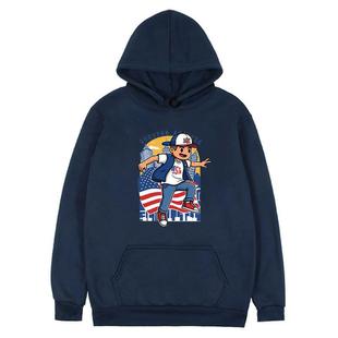 Boy Printed Fleece Hooded Sweatshirt Print On Your Demand, Size:S(Navy Blue)