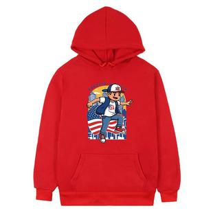 Boy Printed Fleece Hooded Sweatshirt Print On Your Demand, Size:S(Red)