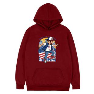 Boy Printed Fleece Hooded Sweatshirt Print On Your Demand, Size:S(Wine Red)