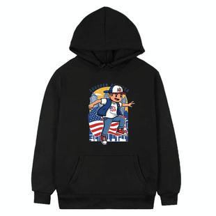 Boy Printed Fleece Hooded Sweatshirt Print On Your Demand, Size:L(Black)