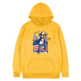 Boy Printed Fleece Hooded Sweatshirt Print On Your Demand, Size:XXL(Yellow)
