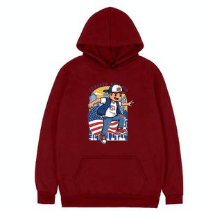 Boy Printed Fleece Hooded Sweatshirt Print On Your Demand, Size:XXXL(Wine Red)