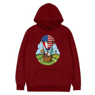 Balloon Printed Fleece Hooded Sweatshirt Print On Your Demand, Size:M(Wine Red)