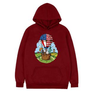 Balloon Printed Fleece Hooded Sweatshirt Print On Your Demand, Size:L(Wine Red)