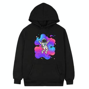 Astronaut Printed Fleece Hooded Sweatshirt Print On Your Demand, Size:M(Black)