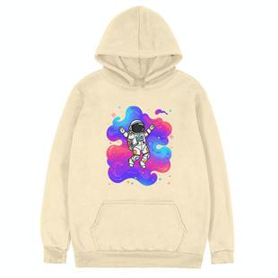 Astronaut Printed Fleece Hooded Sweatshirt Print On Your Demand, Size:M(Khaki)