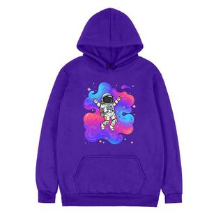 Astronaut Printed Fleece Hooded Sweatshirt Print On Your Demand, Size:M(Purple)