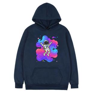 Astronaut Printed Fleece Hooded Sweatshirt Print On Your Demand, Size:XL(Navy Blue)
