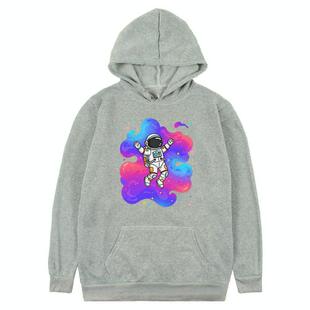 Astronaut Printed Fleece Hooded Sweatshirt Print On Your Demand, Size:XL(Grey)
