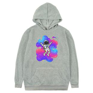Astronaut Printed Fleece Hooded Sweatshirt Print On Your Demand, Size:XXL(Grey)