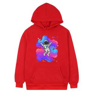 Astronaut Printed Fleece Hooded Sweatshirt Print On Your Demand, Size:XXXL(Red)