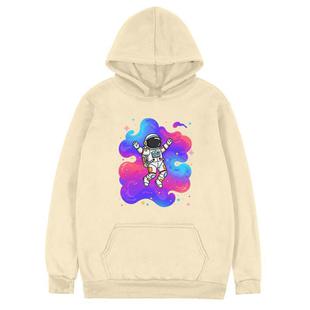 Astronaut Printed Fleece Hooded Sweatshirt Print On Your Demand, Size:XXXL(Khaki)