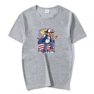 Boy Printed Round Neck Modal Short Sleeve T-shirt Print On Your Demand, Size:L(Lake Blue)