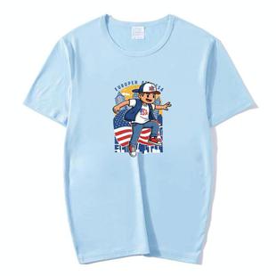 Boy Printed Round Neck Modal Short Sleeve T-shirt Print On Your Demand, Size:XXL(Sky Blue)