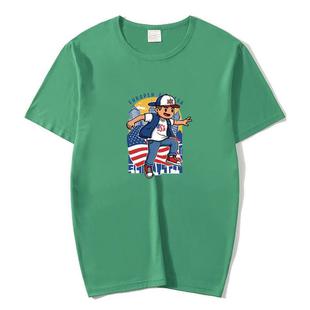 Boy Printed Round Neck Modal Short Sleeve T-shirt Print On Your Demand, Size:XXXXXL(Dark Green)