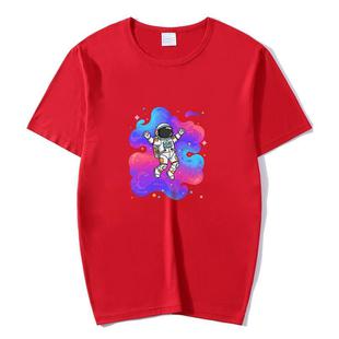 Astronaut Printed Round Neck Modal Short Sleeve T-shirt Print On Your Demand, Size:L(Black)