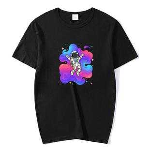 Astronaut Printed Round Neck Modal Short Sleeve T-shirt Print On Your Demand, Size:XXL(Pink)