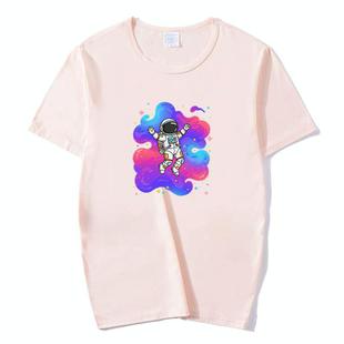 Astronaut Printed Round Neck Modal Short Sleeve T-shirt Print On Your Demand, Size:XXXL(Orange)