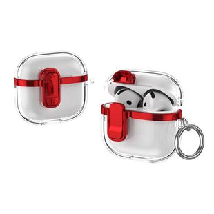 For AirPods 4 Electroplating Transparent Wireless Earphones Case with Security Lock(Red)