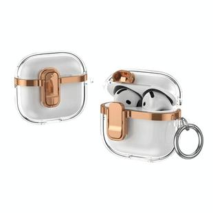 For AirPods 4 Electroplating Transparent Wireless Earphones Case with Security Lock(Champagne Gold)