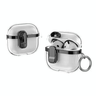 For AirPods 4 Electroplating Transparent Wireless Earphones Case with Security Lock(Black)