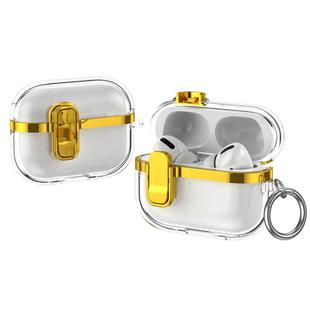 For AirPods Pro 2 Electroplating Transparent Wireless Earphones Case with Security Lock(Gold)