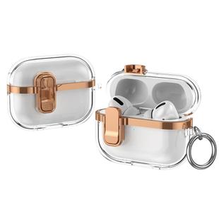 For AirPods Pro 2 Electroplating Transparent Wireless Earphones Case with Security Lock(Champagne Gold)