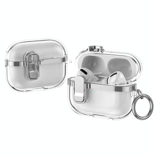 For AirPods Pro 2 Electroplating Transparent Wireless Earphones Case with Security Lock(Silver)