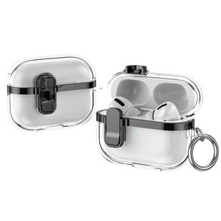 For AirPods Pro 2 Electroplating Transparent Wireless Earphones Case with Security Lock(Black)
