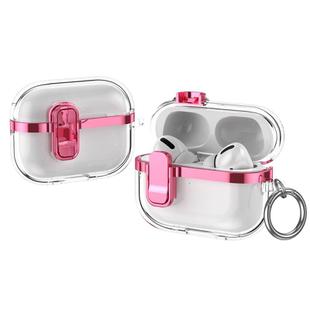 For AirPods Pro Electroplating Transparent Wireless Earphones Case with Security Lock(Pink)