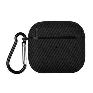 For AirPods 4 Carbon Fibre Texture PU Earbuds Box PC Case with Hook(Black)