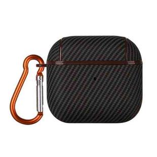 For AirPods 4 Carbon Fibre Texture PU Earbuds Box PC Case with Hook(Brown)