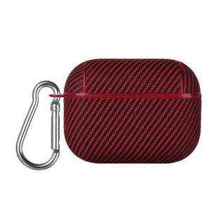 For AirPods Pro 2 Carbon Fibre Texture PU Earbuds Box PC Case with Hook(Red)