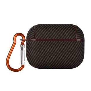 For AirPods Pro 2 Carbon Fibre Texture PU Earbuds Box PC Case with Hook(Brown)