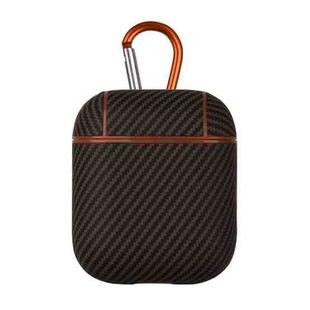 For AirPods 1 / 2 Carbon Fibre Texture PU Earbuds Box PC Case with Hook(Brown)