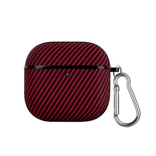 For AirPods 4 Fibre Texture PU Earbuds Box PC Case with Hook(Red)