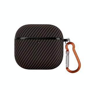 For AirPods 4 Fibre Texture PU Earbuds Box PC Case with Hook(Brown)