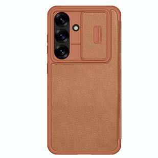 For Samsung Galaxy S25 5G NILLKIN QIN Series Pro Sliding Camera Cover Design Leather Phone Case(Brown)