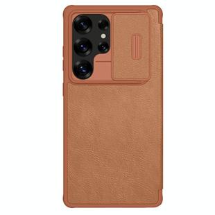 For Samsung Galaxy S25 Ultra 5G NILLKIN QIN Series Pro Sliding Camera Cover Design Leather Phone Case(Brown)