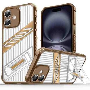 For iPhone 16 Plus Plating Holder PC Hybrid TPU Phone Case(Desert Gold)
