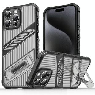 For iPhone 15 Pro Max Plating Holder PC Hybrid TPU Phone Case(Gray Black)