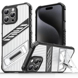 For iPhone 15 Pro Max Plating Holder PC Hybrid TPU Phone Case(Transparent Black)