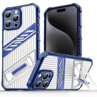 For iPhone 15 Pro Plating Holder PC Hybrid TPU Phone Case(Navy Blue)